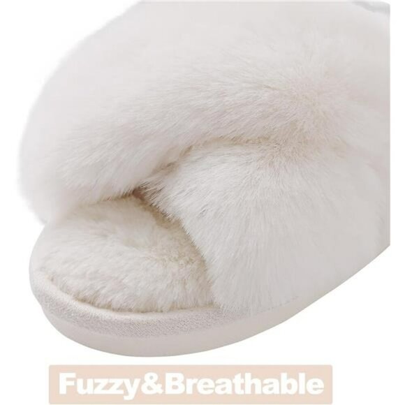 Womens fuzzy slippers open toe memory foam house shoes indoor outdoor comfort - Picture 3 of 7